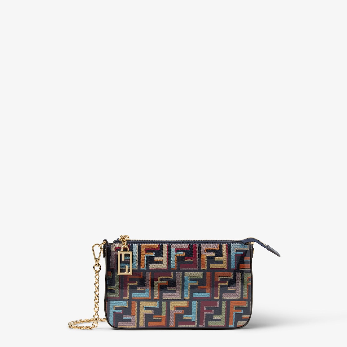 FENDI Baguette Pouch Multicolor glazed FF fabric pouch with chain - Image 1